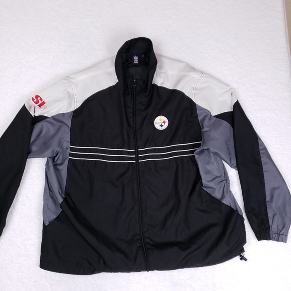Reebok Pittsburgh Steelers NFL Windbreaker Jacket Mens XL Black Gray Colorblock - Picture 1 of 9